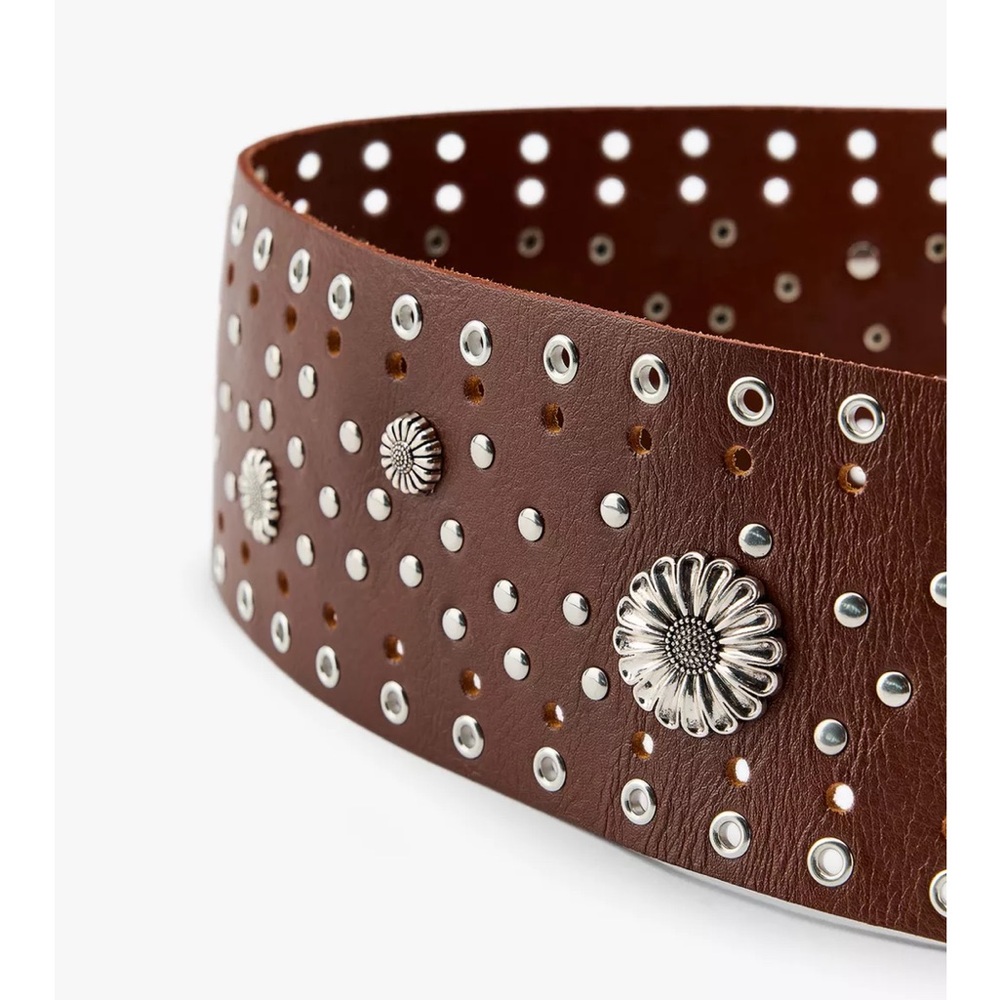 Zara leather belt metal flower studded, 2025 NWT - Picture 5 of 6